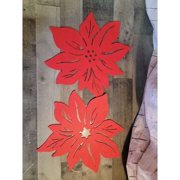 Red Floral flower AS IS felt placemat table decor set - Picture 1 of 4